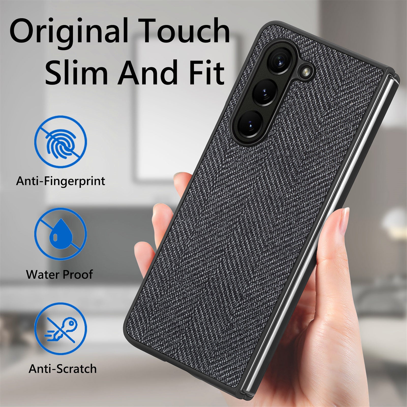 For Samsung Galaxy Z Fold5 5G PU Leather PC Case Jeans Cloth Texture Anti-slip Phone Cover with Tempered Glass Film For Samsung Galaxy Z Fold5 5G PU Leather PC Case Jeans Cloth Texture Anti-slip Phone Cover with Tempered Glass Film